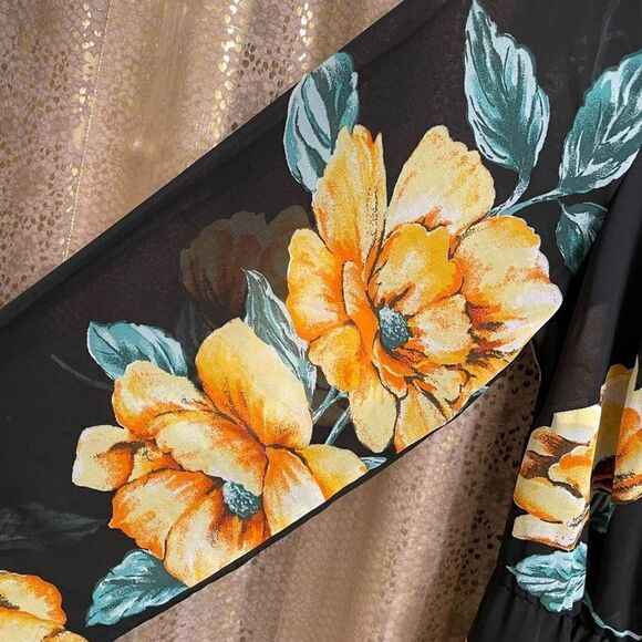 Forever 21 Plus Size Black Golden Yellow Floral Chiffon Maxi Dress 3X - Picture 6 of 10